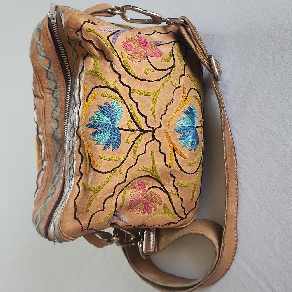 Embroidered Leather Crossbody Bag
